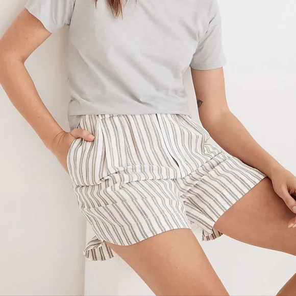 NWT Madewell Linen-Blend Curved-Hem Shorts in Stripe - Picture 1 of 2